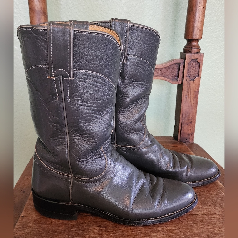 Justin 3056 Gray Leather Round Toe Ropers Western Cowboy Boots Size 6B